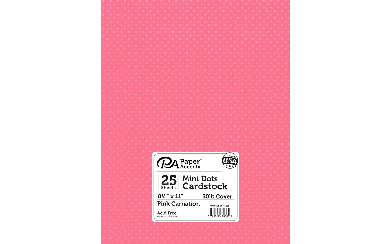 PA Paper Accents Mini Dots Cardstock 8.5 x 11 Pink Carnation, 80lb  colored cardstock paper for card making, scrapbooking, printing, quilling  and crafts, 25 piece pack